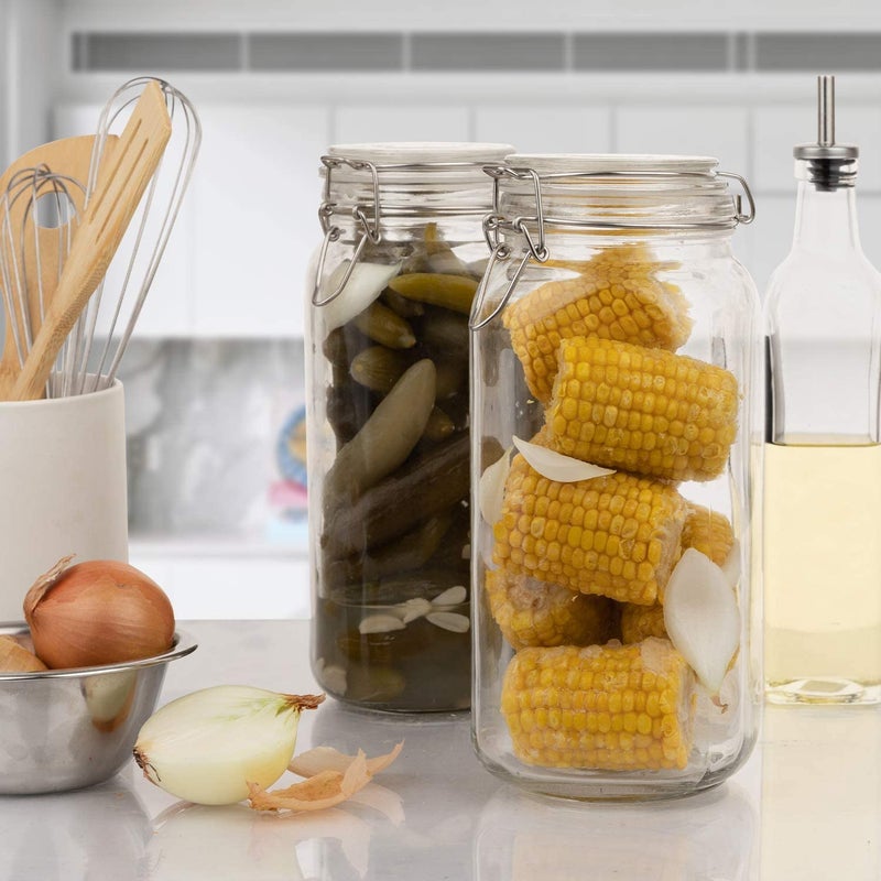 Marbelous Set of 3 Glass Mason Jar 64 Ounces with Airtight Lid Large Jars With Stainless Steel Bail And Trigger Clamps - Image 2
